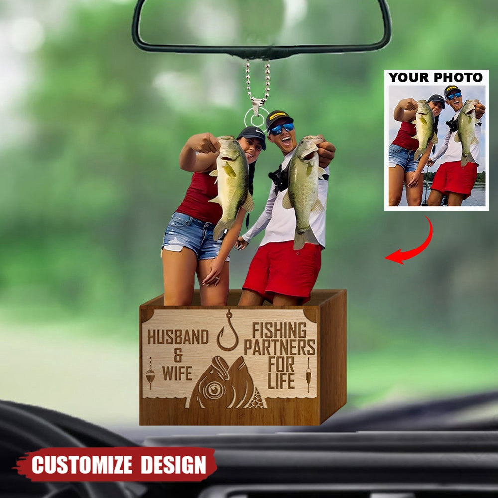 Husband & Wife, Fishing Partner For Life - Personalized Photo Car Ornament