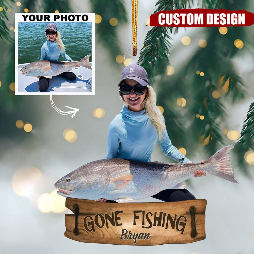 Gone Fishing - Personalized Photo Mica Ornament - Christmas Gift For Fishing Lovers, Fishers, Family