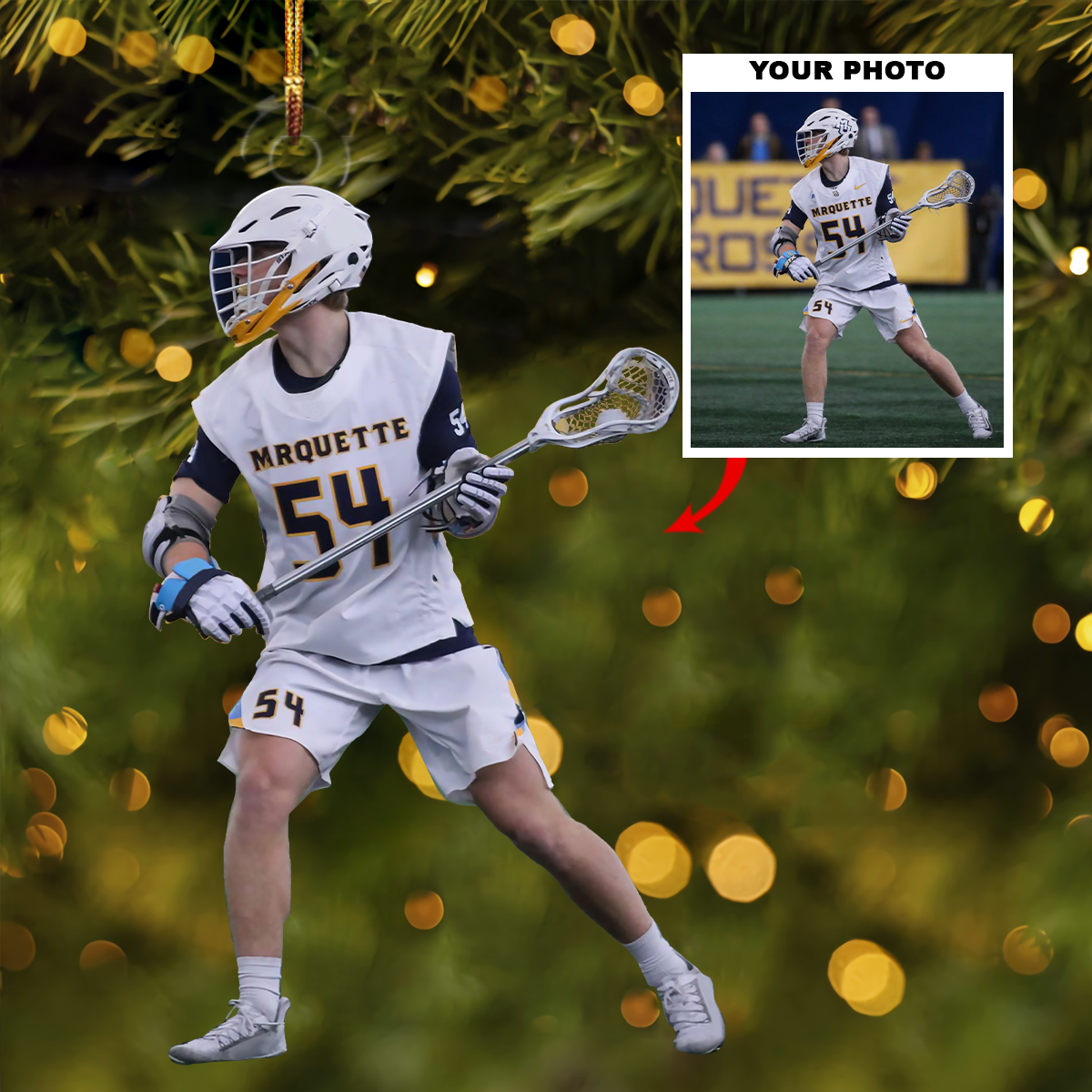 Personalized Lacrosse Player Upload Photo Christmas Ornament