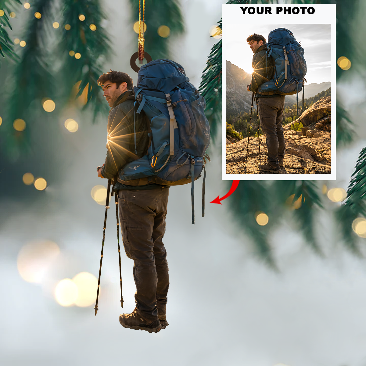 Personalized Hiking Upload Photo Christmas Ornament
