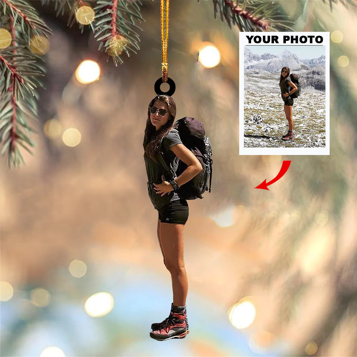Personalized Hiking Upload Photo Christmas Ornament