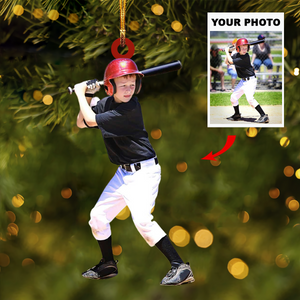 Personalized Baseball/Softball Kids Upload Photo Christmas Ornament