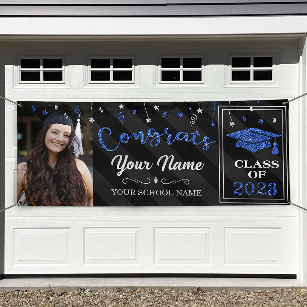 Custom Congrats Photo With Glitter Graduation 2023 Banner, Graduation Gift